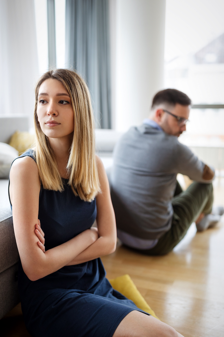 Contested divorce. Unhappy couple having argument.